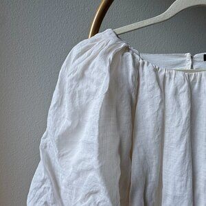 Banana Republic White Summer Dress M Balloon Sleeve Cinch Waist